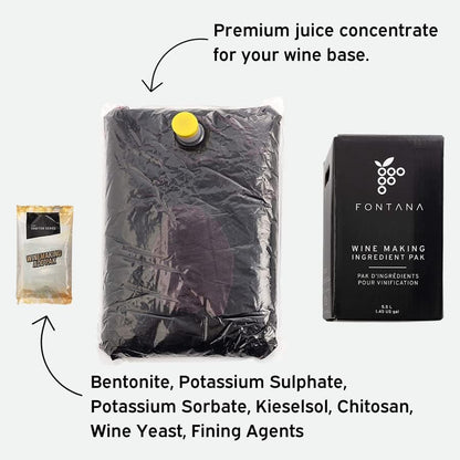 Fontana Wine Making Ingredient Kit - Merlot 6 Gallon DIY Kit | Premium Ingredients | Makes 30 Bottles