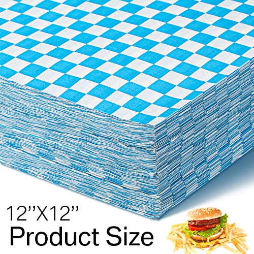 Spakon 1000 Sheets Wax Deli Paper Sheets for Food 12 x 12 Inch Checkered Dry Waxed Deli Basket Liners for Sandwich Wrapping, Food Basket Liners, Picnic party(Blue-white) - color: Blue-White
