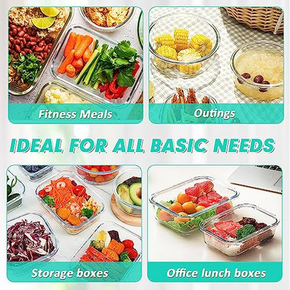 VERONES 12 Packs Glass Food Storage Containers Set, Airtight Glass Lunch Containers, Glass Meal Prep Containers with Lids,Exclusive of BPA, for Microwave, Oven, Freezer & Dishwasher Friendly,Green - color: Green-24