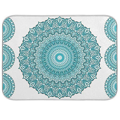 Super Absorbent Dish Drying Mat, Microfiber Fast-Drying Dish Mat, 16" x 18", Kitchen Dish Drying Pad, Boho Ethnic Turquoise Mandala - color: Turquoise Mandala, size: 16" x 18"