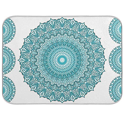 Super Absorbent Dish Drying Mat, Microfiber Fast-Drying Dish Mat, 16" x 18", Kitchen Dish Drying Pad, Boho Ethnic Turquoise Mandala - color: Turquoise Mandala, size: 16" x 18"