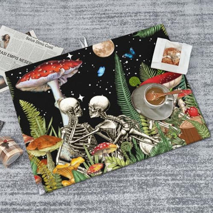 Red Mushroom Skull Dish Drying Mat For Kitchen Counter, Super Absorbent Microfiber Dish Drying Pad, Kitchen Gadgets For Easy Clean Multi-Use Large 18"x24" - color: Red Mushroom Skull