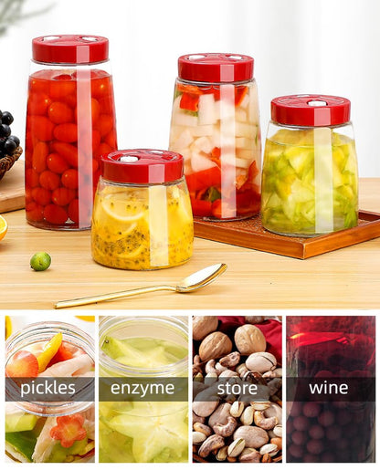 1.4 Liter Fermentation Jar, Fermenting Kit with Venting Valve Airlock and Fermenting Weight, Pickle Jar, Wide Mouth Glass Jar for Pickles, Kimchi, Sauerkraut, Mead, Kombucha, Sourdough - size: 1.4L