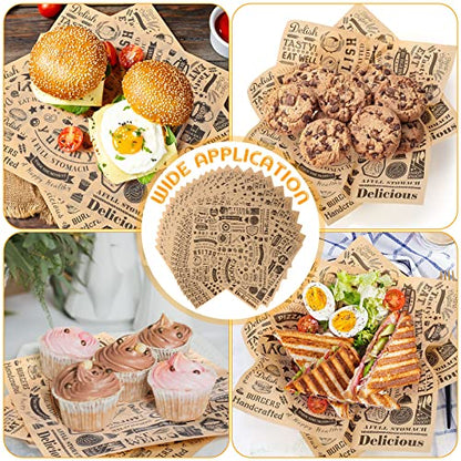 Ireer 400 Pcs Deli Wax Paper Sheets 15 x 15 Inch Large Newsprint Sandwich Paper Wraps Greaseproof Food Basket Liners Newspaper Wrapping for Spring Summer Picnic Burger Bread BBQ Party (Brown Black) - color: Brown Black