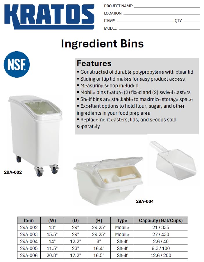 CenPro Mobile Ingredient Bin - 21 Gallons - Holds Up To 149 lbs. of Sugar or 101 lbs. of Flour - NSF (29A-002) - size: 21 Gallon Bin
