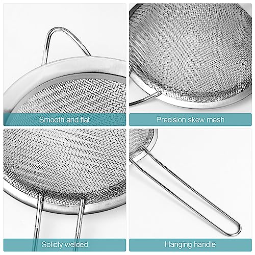 3 Pack Fine Mesh Strainer, Small Stainless Steel Sieves with Handles, for Steeping Loose Leaf Tea, Straining Cocktail, Juice and Sifting Flour, Powdered Sugar - color: 3pcs