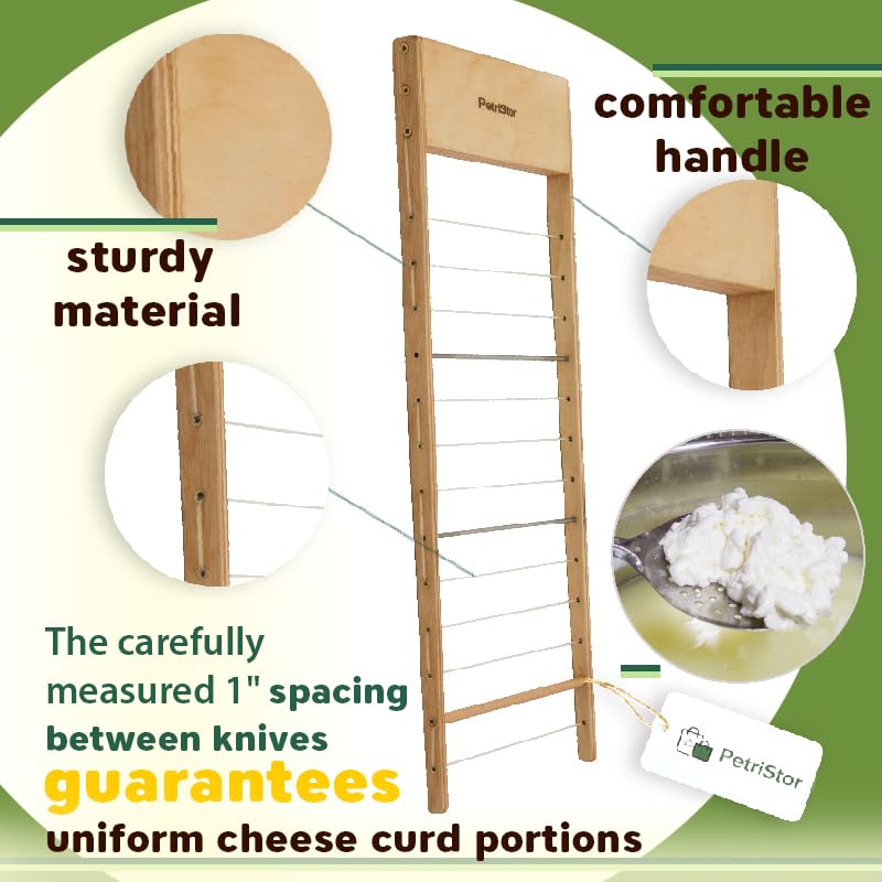 PetriStor Horizontal Cheese Curd Big Cutter for Cheese Making - Cheese harp - Cheese Curd Cutter Artisan Cheese Making Knife (1") - size: 1"