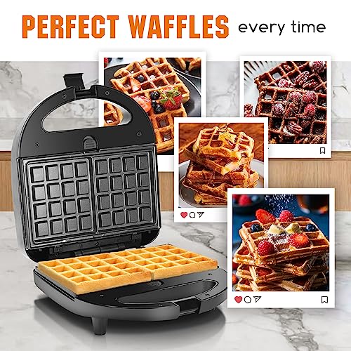 Aigostar Sandwich Maker Panini Press Grill, 3 in 1 Waffle Maker with Removable Non-stick Plates, Electric Grilled Cheese Maker, Portable Cool Touch Handle, Led Indicator Lights & Easy to Clean, 750W - color: Black