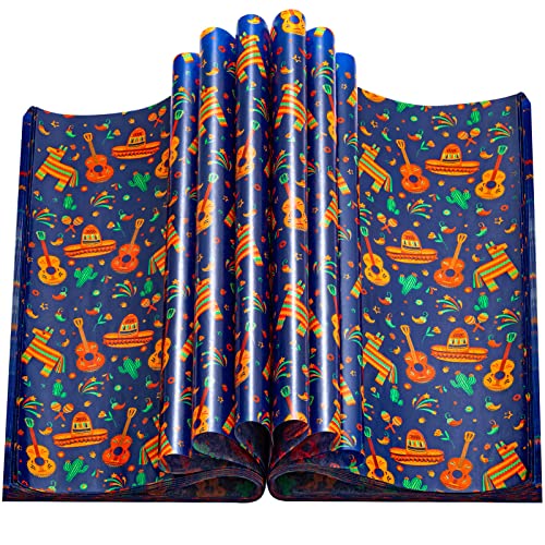 100 Pcs Fiesta Wax Paper for Food, Cinco De Mayo Wax Paper Sheets Deli Paper Sandwich Wrap Candy Wraps, Waterproof Oil-proof Picnic Basket Liners with Guitar Pattern for Kitchen Handmade Food(Blue) - color: Fiesta-blue