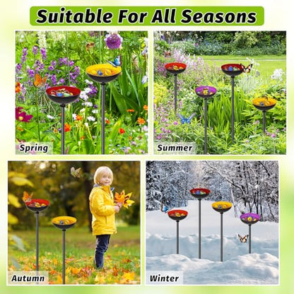4 Pack Bee Watering Station for Garden, MeyRolizn Outdoors Metal Bee Butterfly Feeder with Glass Marbles, Butterfly Bath Insects Water Bowl for Yard Patio Decor - style: 4pcs Yellow Purple Red Orange