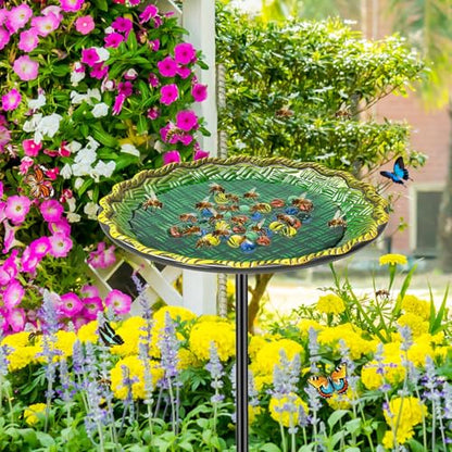 Bee Butterflies Watering Station, Standing Bee Feeder with Glass Marbles for Outside, Bee Bath Feeder with Metal Stakes Butterfly Puddler Garden Yard Déco (Green) - color: Green