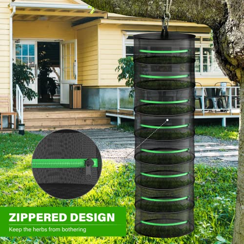 iPower Herb Drying Rack 2-Pack 8-Layer 2ft Foldable Hanging Mesh Net Dryer with Zippers, Heavy Duty Ring, Free Storage Bag and Hook, for Hydroponics Plants Herbs Petals