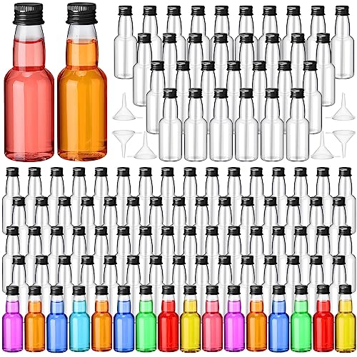 120 Pcs Mini Liquor Bottles Airtight Shot Miniature Empty Plastic Alcohol Spirit Shot Bottles with Funnels for Party Favors, Weddings(2 oz,Black) - color: Black, size: 2 oz