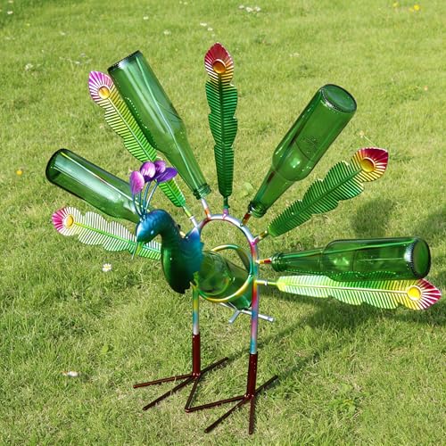 metal bottle trees for the garden outside,peacock statue,wine bottle tree | peacock outdoor decor,Durable and rust-resistant,Colorful Garden Decorative Bottle Holder & Outdoor - color: Multicolour-d