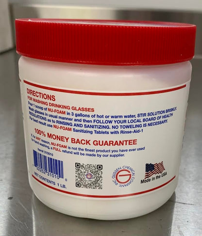 Nu-Foam Glass Washing Powder - Detergent for Bar Glassware – Original Streak-Free Solution - Hand Washing Bar, Tavern, Brewery Supplies - Concentrated 1 Lb Jar - style: 16 Ounce (Pack of 1)