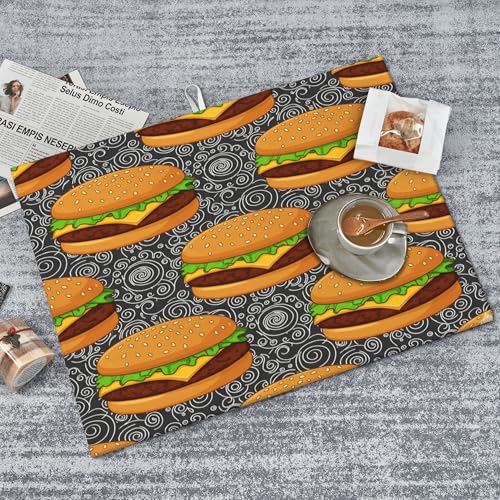 Dish Drying Mat for Kitchen Counter - Cheeseburger Absorbent Heat Resistant Microfiber Dishes Drainer Mat - Kitchen Gadgets Large Coffee Machine Dish Rack Pad 18"X24"