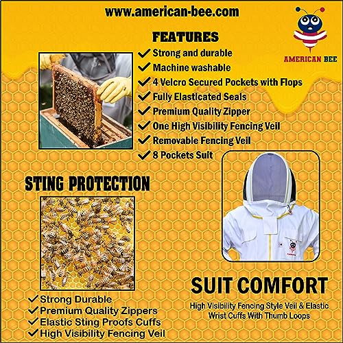 Cotton Beekeeping Suit, Full Body Beekeepers Protective Gear with Fencing Veil Hood, Elastic Cuffs & Breathable Fabric, With Two Pairs of Gloves (2XL) - style: 2xl