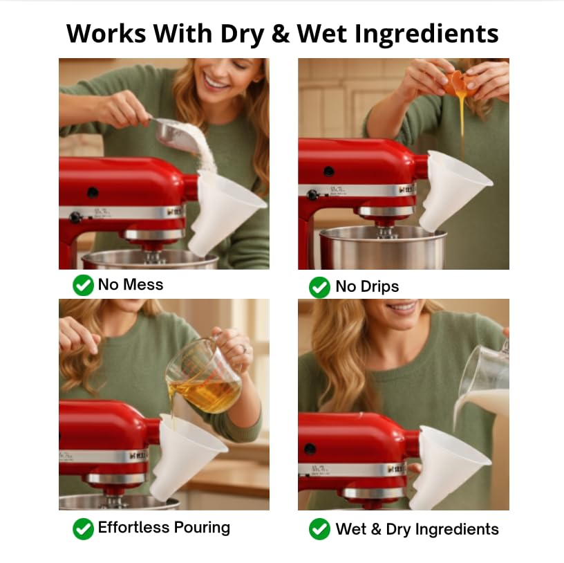 Flour Funnel for KitchenAid Mixer 7Qt Food Grade BPA Free Dishwasher Safe No Mess Baking Tool Easy Pour Accessory ngredients Safely and Easily Fits 7 Quart Bowl Lift Mixers Only - color: 7 QT