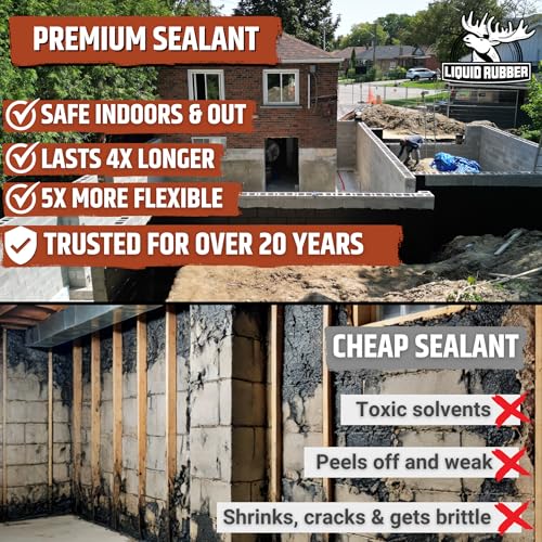 Liquid Rubber Basement and Foundation Repair Sealant - Waterproof Concrete Sealer & Crack Filler - Flexible Coating for Indoor & Outdoor Use - 5 Gallon Sealer, 10.2 oz Caulk 4 Pack, Geo Textile 4"x160 - size: 5 Gallon Kit