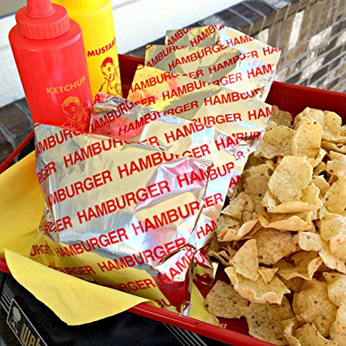 Printed Foil Hamburger and Cheeseburger Bags - 50 Each - Silver Red Yellow - size: One Size