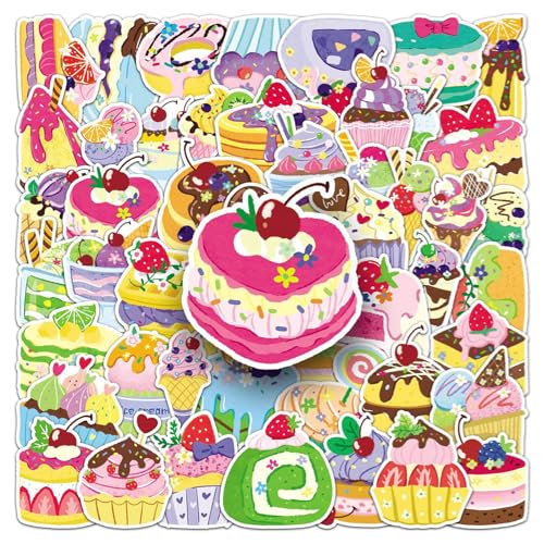 50PCS Cute Dessert Candy Stickers Cakes and Desserts Children and Teenagers Notebook Water Bottle Skateboard Luggage Helmet Diary Waterproof Vinyl Aesthetic Party Rewards Stickers (Colourful) - color: Colourful