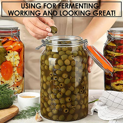1 Gallon Glass Jars with Airtight Lid, Large Glass Storage Containers with Lids, 2 Pack Wide Mouth Mason Jars with Measurement Marks, Kitchen Pantry Storage for Flour, Sugar, 138oz, Dishwasher safe