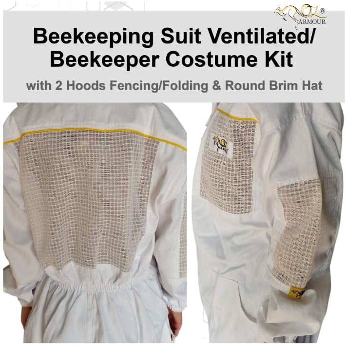 Beekeeping Suit Ventilated/Beekeeper Costume Kit with 2 Hoods Fencing/Folding & Round Brim Hat (Large) - size: Large