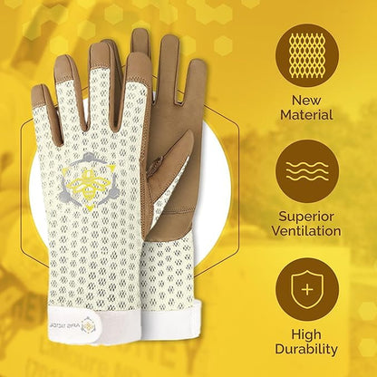 Heavy Duty Beekeeping Gloves,Extended Cuff, 5mm Cowhide with Patented Ventilation Beekeeping Supplies - color: Off-white, size: Medium