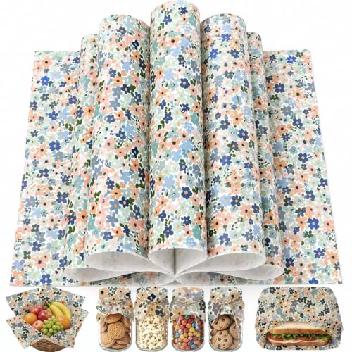 150 Sheets Boho Floral Wax Paper for Food Deli, 9.8 x 8.3 inch Watercolor Boho Floral Patterns Greaseproof Deli Sheets for Sandwich Picnic Basket Liner Irish Party Supplies