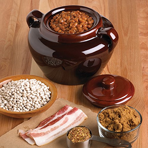 Fox Run 0350 Stoneware Bean Pot, 9.75", Brown | Bake & Serve Baked Beans, Stews, Chili & More | Scratch & Stain Resistant | Beautiful Earthenware | Large 3.5 Quart Capacity
