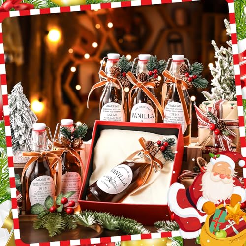 Sieral 9 Sets Vanilla Extract Bottles Clear Swing Top Glass Bottles for Gift Giving Homemade Vanilla Extract Jar Funnel Rope Labels for New Year Brewing Oil Beer Tea DIY Supply (Round Stickers,8 oz) - size: 8 oz, style: Round Stickers