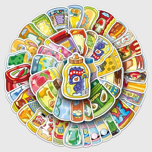 51 Pcs Sauce & Condiment Doodle Stickers - Cute Foodie Kawaii Vinyl Decals for Cooks, Kitchen Ketchup, Mayo Fun Sticker Pack(Sauce) - color: Sauce