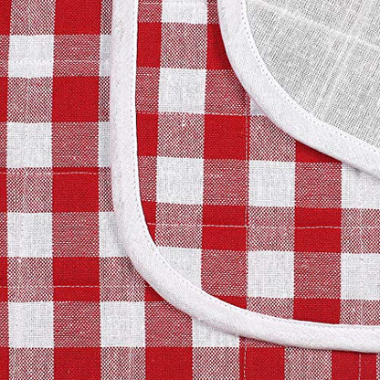 Ramanta Home Buffalo Plaid Check Dish Drying Mat Set of 2 Red - 16x18 Inches, Cotton Top Cover Quick Absorbent Dish-Drying Mats For Sink, Dishwasher | Foldable Kitchen Countertop Protector Dishes Pad - color: Red/White