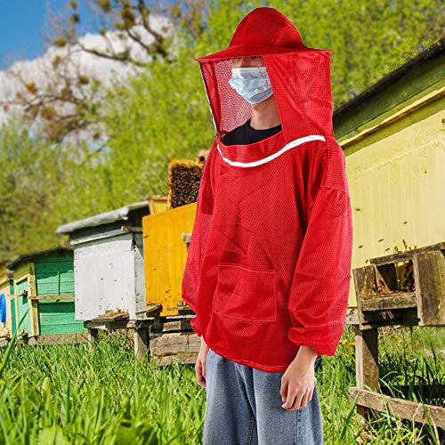 Beekeeping Jacket, Bee Suit Bee Jacket with Veil Professional Ventilated Beekeeper Suit Beekeeping Tools (Red) - color: Red