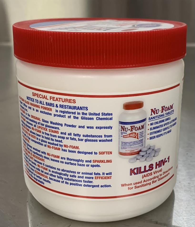 Nu-Foam Glass Washing Powder - Detergent for Bar Glassware – Original Streak-Free Solution - Hand Washing Bar, Tavern, Brewery Supplies - Concentrated 1 Lb Jar - style: 16 Ounce (Pack of 1)