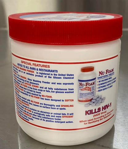Nu-Foam Glass Washing Powder - Detergent for Bar Glassware – Original Streak-Free Solution - Hand Washing Bar, Tavern, Brewery Supplies - Concentrated 1 Lb Jar - style: 16 Ounce (Pack of 1)