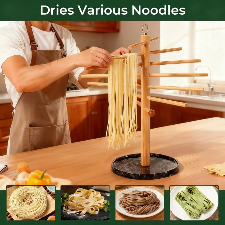 Pasta Drying Rack with Transfer Wand and 7 Bars, noodle drying rack Easy to Transfer for Drying Pasta and Cooking, Special Suspension Design for Large Storage pasta rack easy use pasta dryer - color: Black