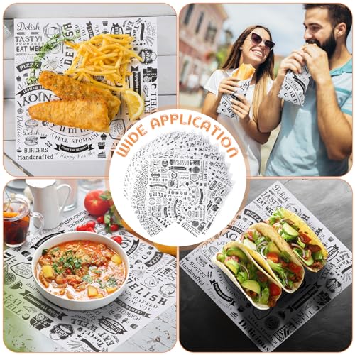 Ireer 400 Pcs Deli Wax Paper Sheets 15 x 15 Inch Large Newsprint Sandwich Paper Wraps Greaseproof Food Basket Liners Newspaper Wrapping for Spring Summer Picnic Burger Bread BBQ Party (White Black) - color: White Black