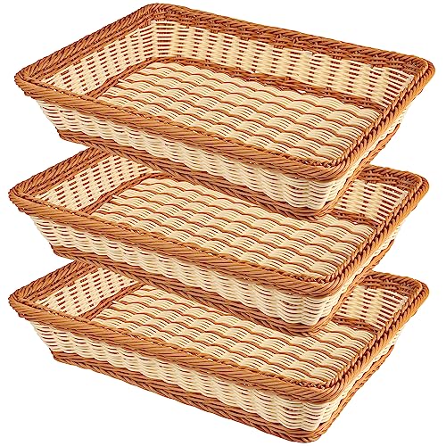 3 PCS 16 Inch Wicker Bread Basket, Woven Serving Basket, Tabletop Food Serving Basket for Restaurant, Bakery, Family Party, Hotel Serving, Fruits, Vegetables and Snacks, by GNIEMCKIN - size: 3 PCS 16 Inch Cream and Brown