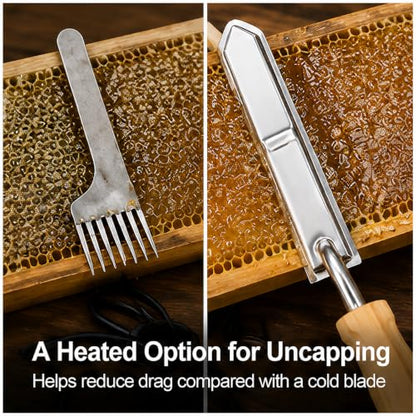Electric Honey Uncapping Knife, Stainless Steel Bee Harvesting Tool | Heated stainless steel blade with wood handle for simple small-batch honey frame uncapping