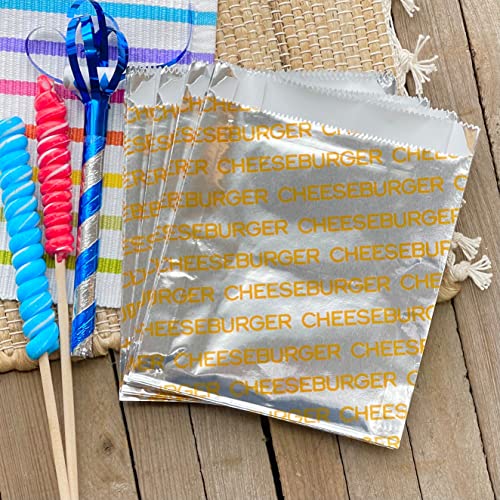 Printed Foil Cheeseburger Bags- 75 Pack - Silver, Yellow