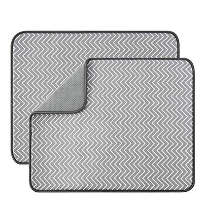 SUBEKYU Dish Drying Mat for Kitchen Counter, Microfiber Absorbent Dishes Drainer/Rack Pads under Sink, 19.6 by 16.1 inches, Set of 2, Grey, Ripple - color: Ripple 2P 19.6*16.1