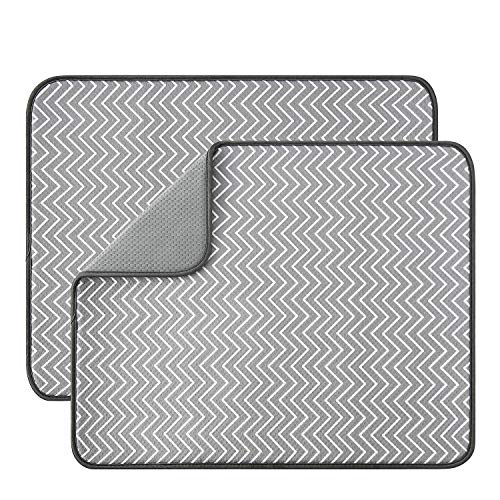 SUBEKYU Dish Drying Mat for Kitchen Counter, Microfiber Absorbent Dishes Drainer/Rack Pads under Sink, 19.6 by 16.1 inches, Set of 2, Grey, Ripple - color: Ripple 2P 19.6*16.1