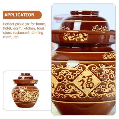 ULTECHNOVO Earthenware Pickle Jar 4lb Thickened Ceramic Chinese Kimchi Crock with Sealed Lid for Vegetable Fermenting and Sauerkraut Storage, Traditional Pottery Jar for Home Use