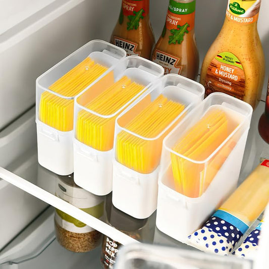 4PCS Airtight Cheese Slice Storage Box, Stackable, Clear Lids, Fridge Organizer White - color: White, size: 4