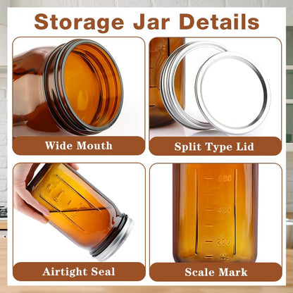 CARBLIN 2 Pack Mason Jars 32 oz, Amber Wide Mouth Canning Jars with Airtight Lids, Glass Pint Jars with Bands Labels Brush, Large Storage Quart Jars for Jam Fermenting Preserving - color: Amber