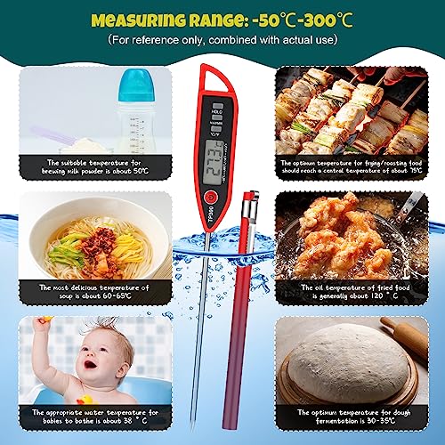 Copkim 6 Set Waterproof Food Thermometer for Water, Liquid, Candle and Cooking Digital Meat Thermometer with Long Probe Instant Read for Kitchen BBQ Grill Candy (Red) - color: Red