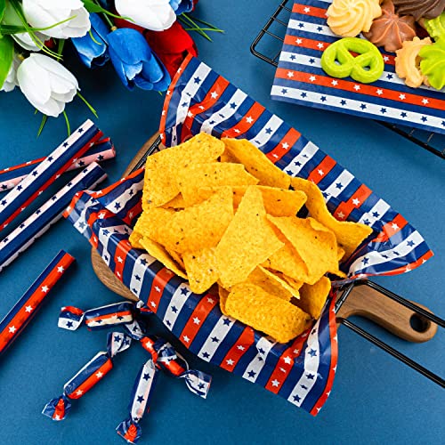 100 Pcs 4th of July Wax Paper for Food, Wax Paper Sheets Deli Paper Sandwich Wrap Candy Cookies Wraps, Waterproof Oil-proof Picnic Basket Liners with Star Flag Pattern for Kitchen Handmade Food - color: Patriotic