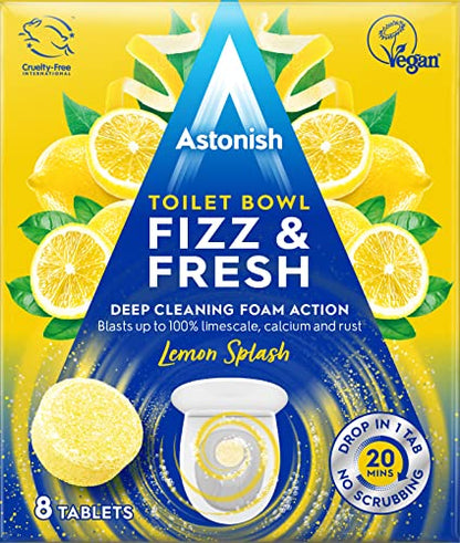Astonish Foaming Lemon Splash Fizz & Fresh Bathroom Toilet Bowl Cleaner - Deep Cleaning Limescale, Calcium & Rust Stain Remover- No Spray Bottle Needed, Removes Hard to Reach Stains, 8 Tablets - size: 8 Count (Pack of 1)