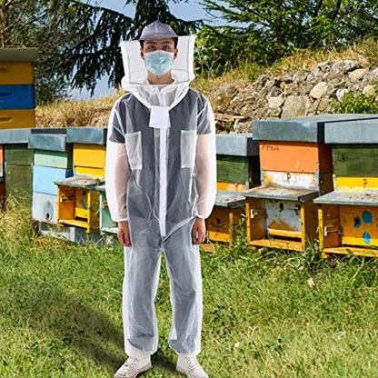 GLOGLOW Sting Proof Beekeeping Suit for Men Women Sting Proof Beekeeping Suit with Round Veil Hat Beekeeper Costume Ventilated Hood Bee Outfit for Backyard and Supplies (L)